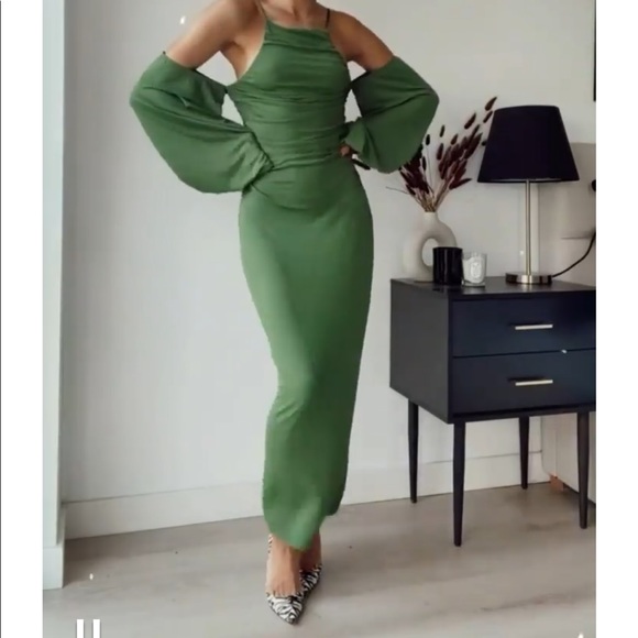 ZARA GREEN MIDI DRESS - Picture 16 of 16